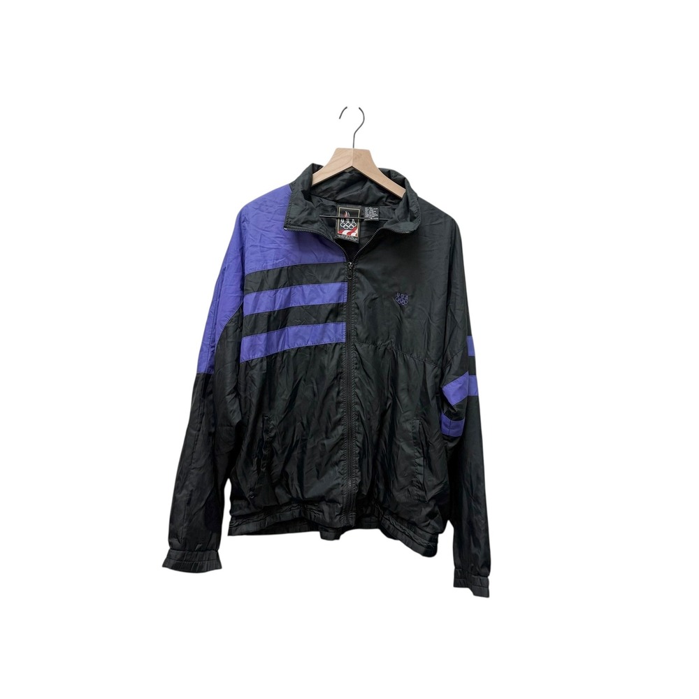 Vintage USA Olympic Track Jacket Black Purple Stripes Mens XL‎